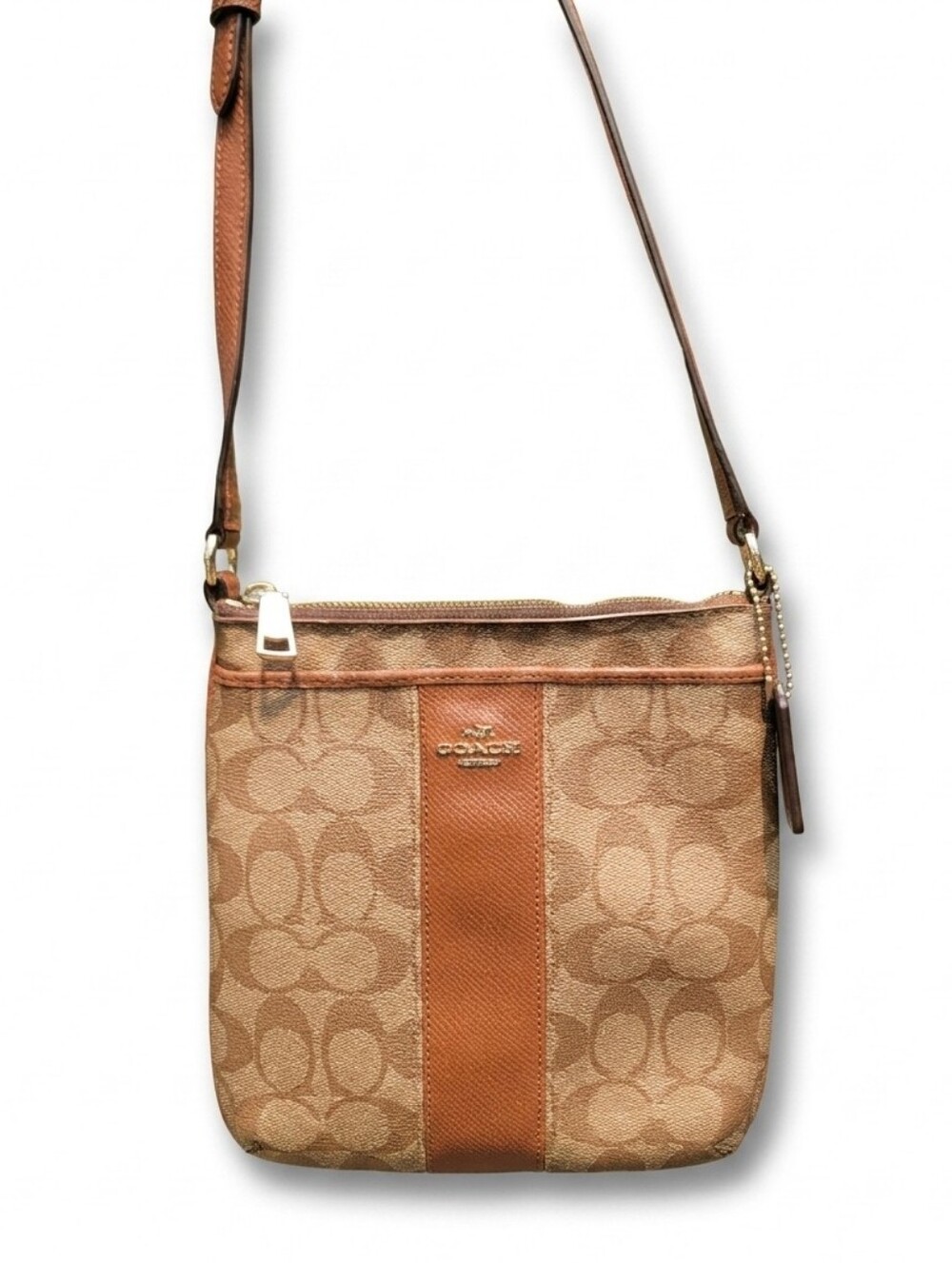 Coach Signature Stripe Tan Crossbody